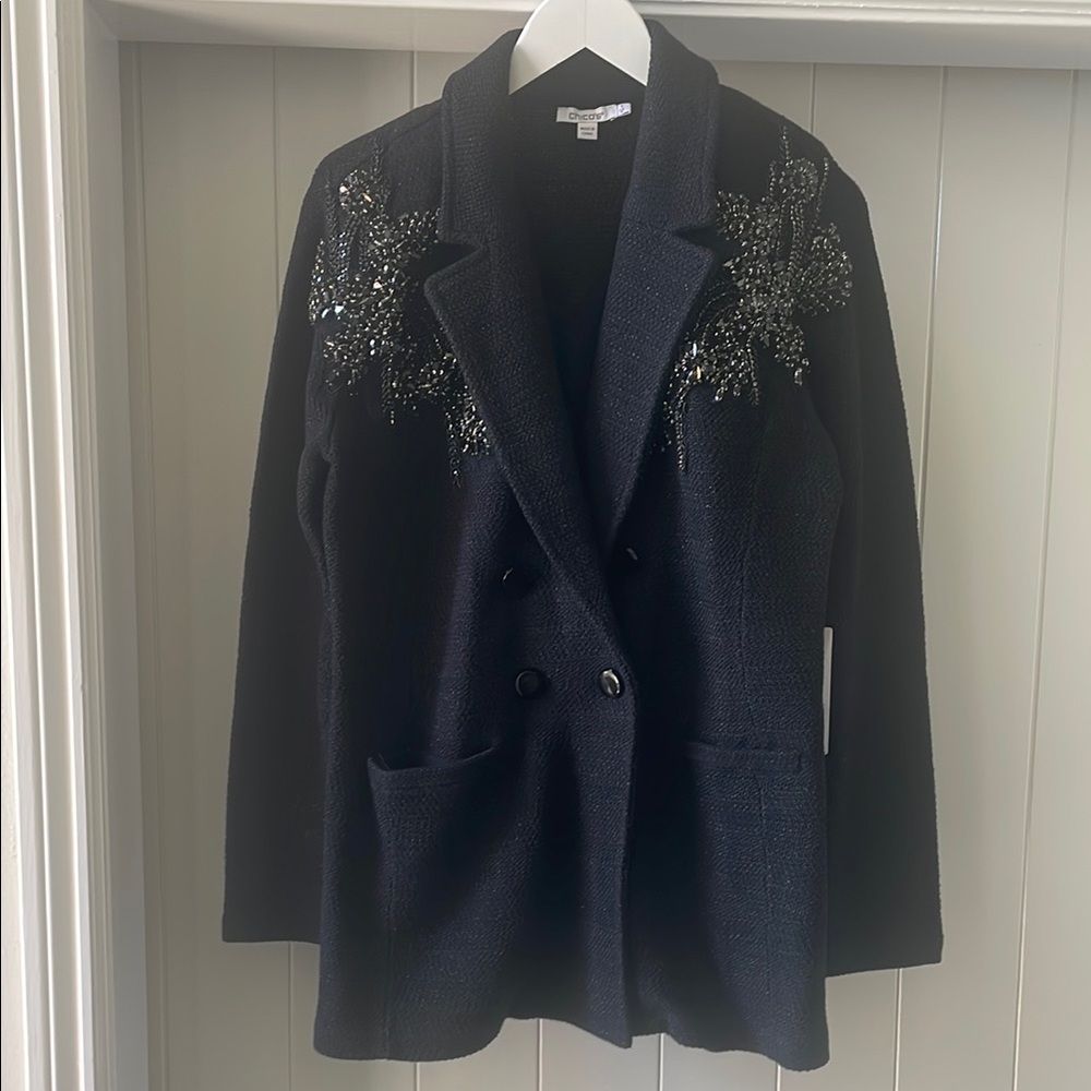 Chicos Elegant Black Embellished Women's Jacket